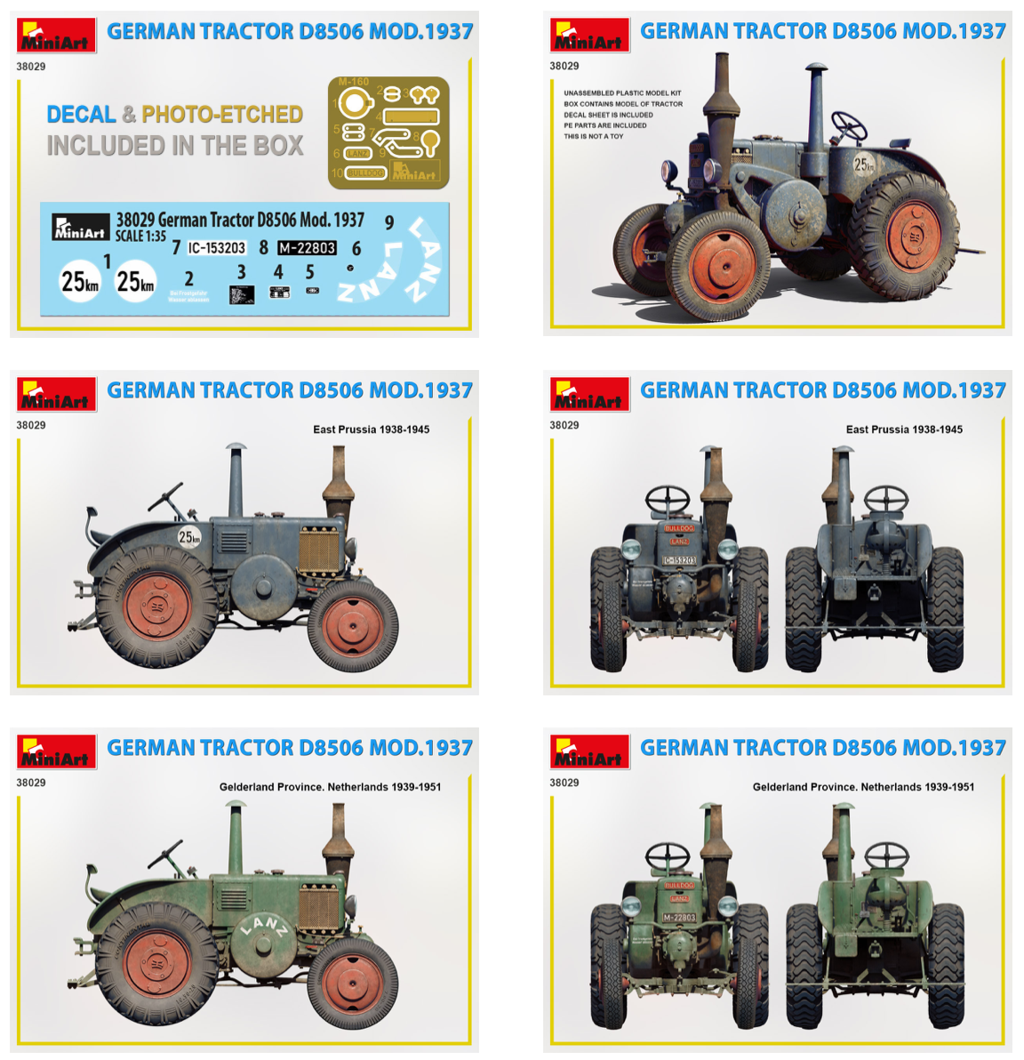 GERMAN TRACTOR D8506 MOD. 1937 UNASSEMBLED PLASTIC MODEL KITBOX CONTAINS MODEL OF TRACTORDECAL SHEET IS INCLUDEDPE PARTS ARE INCLUDEDCLEAR PARTS INCLUDED