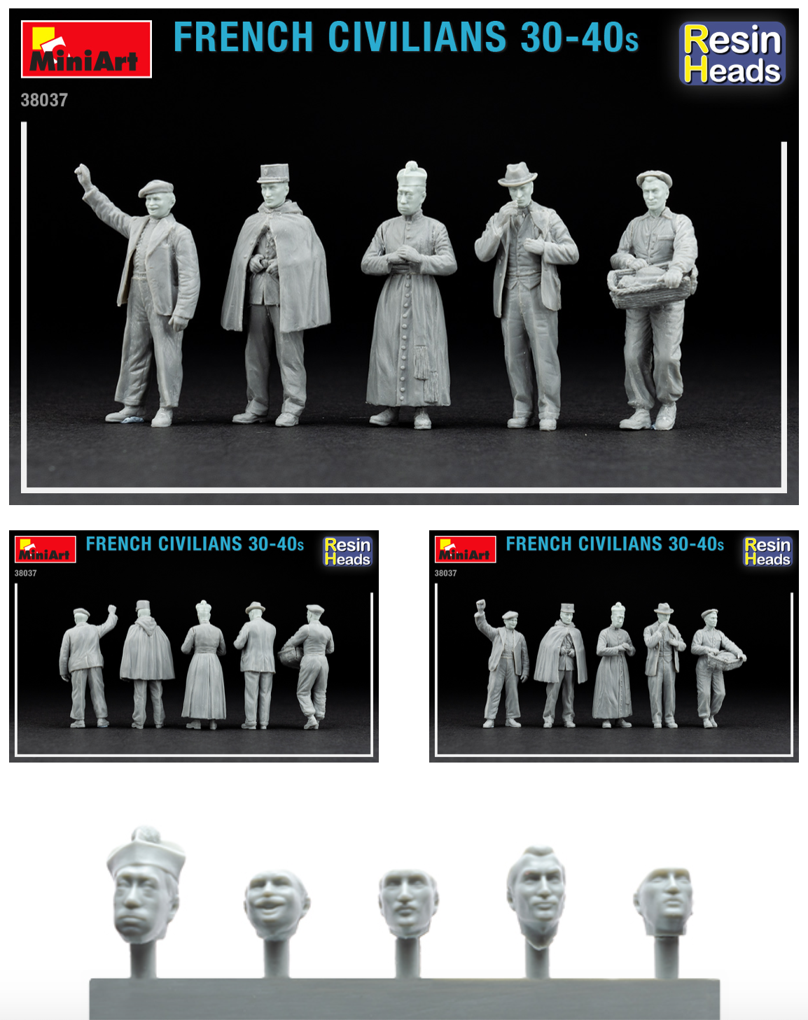 FRENCH CIVILIANS '30-'40s. with RESIN HEADS