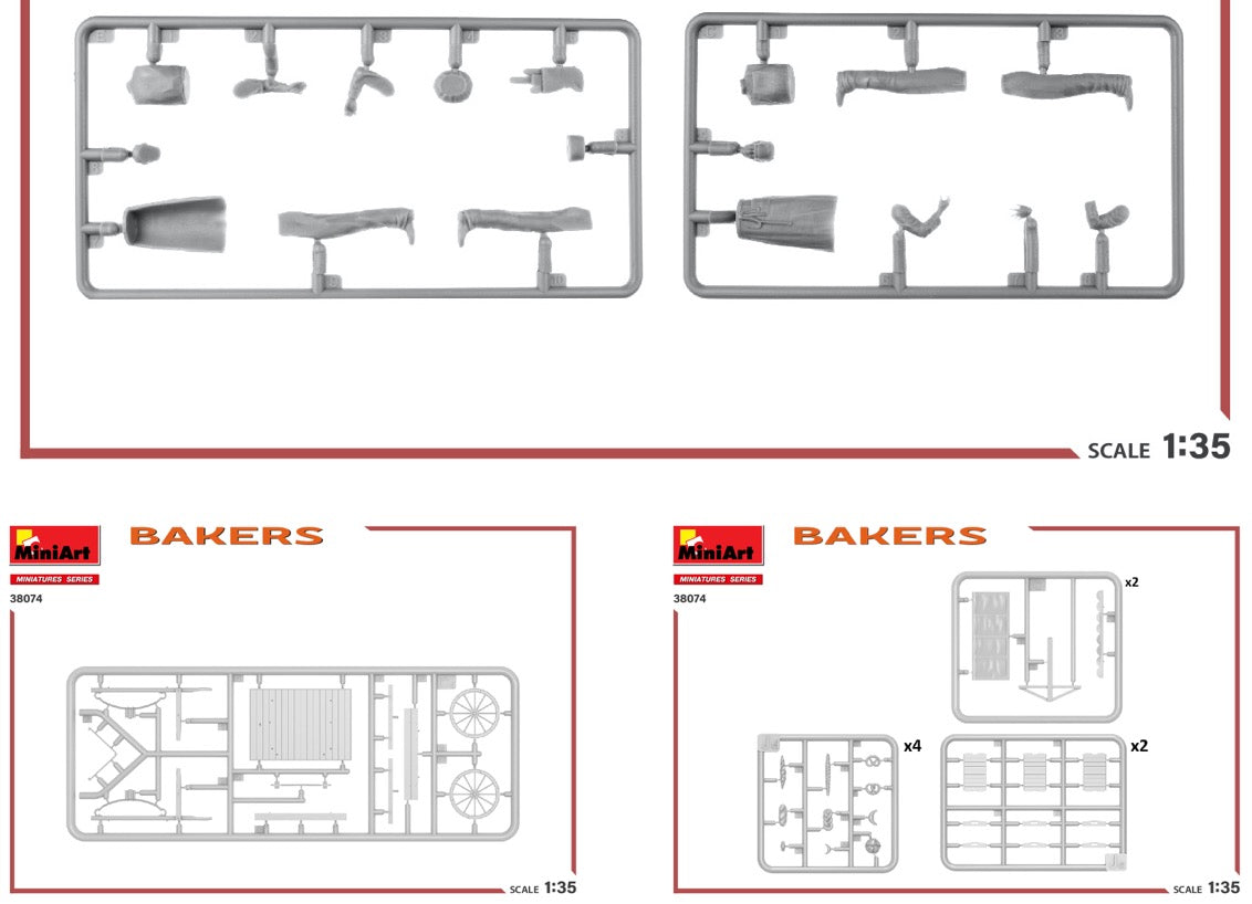 BAKERS BOX CONTAINS MODELS OF 2 FIGURES, WOODEN CRATES WITH BAKERY PRODUCTS 1:35 SCALE