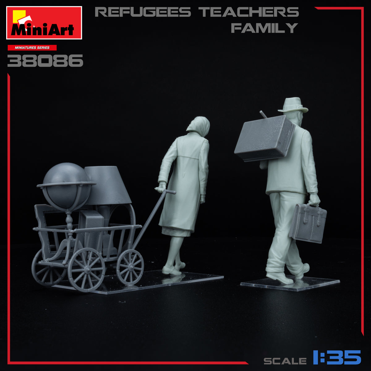 REFUGEES TEACHERS FAMILYBOX CONTAINS MODELS OF 2 FIGURES WITH LUGGAGE