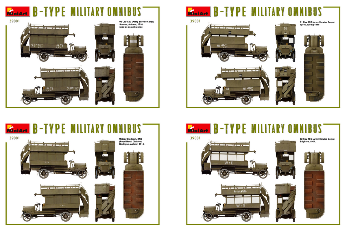 B-TYPE MILITARY OMNIBUS (Old Bill Bus) HIGHLY DETAILED MODELACCURATE ENGINECLEAR PARTS INCLUDEDPHOTO-ETCHED PARTS INCLUDEDDECAL SHEET FOR 5 VARIANTS