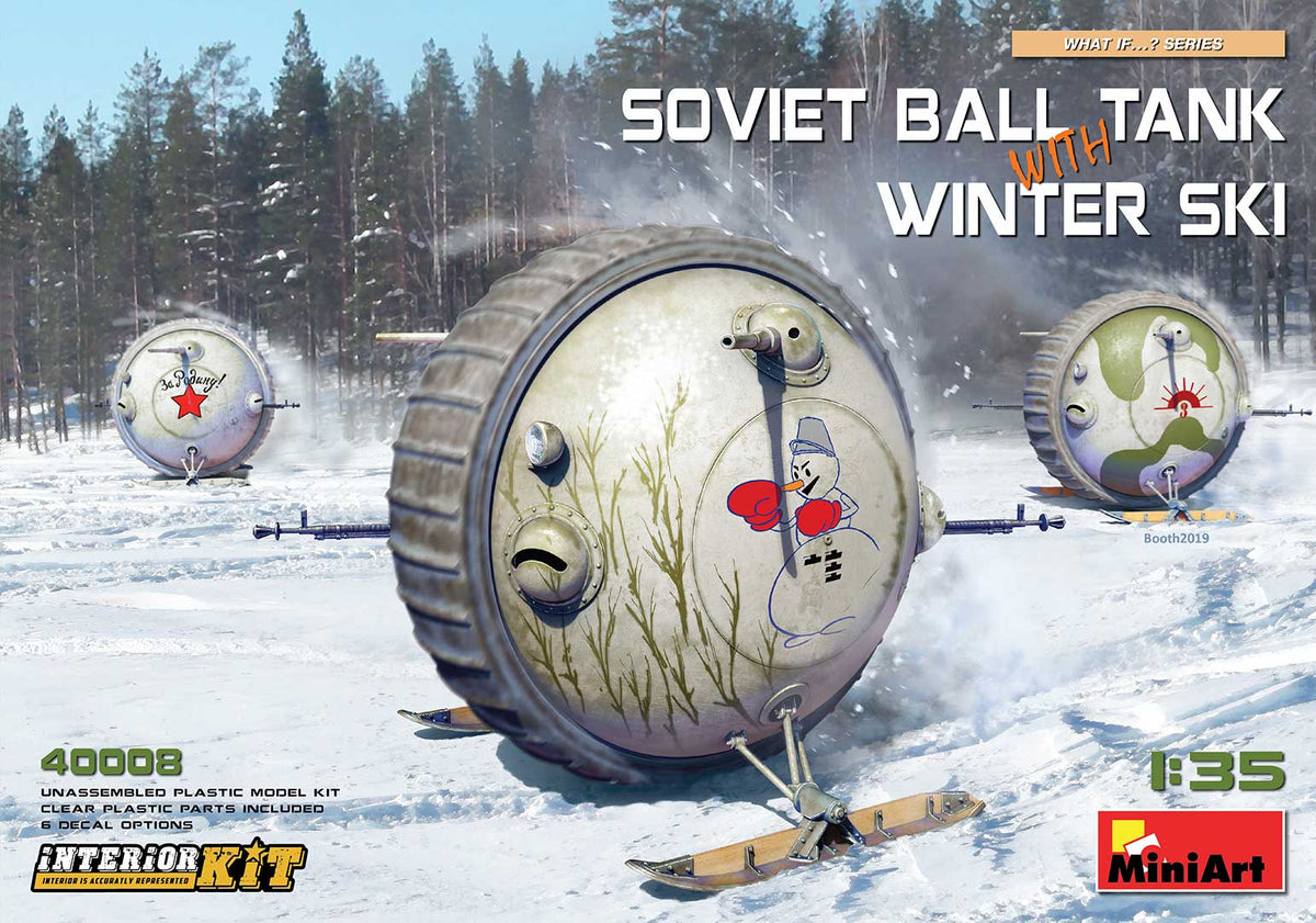Soviet BALL TANK with WINTER SKI and WITH INTERIOR KIT HIGHLY DETAILED MODELFULL INTERIORCLEAR PARTS INCLUDEDALL HATCHES CAN BE POSED OPEN OR CLOSEDDECAL SHEET FOR 6 VARIANTS