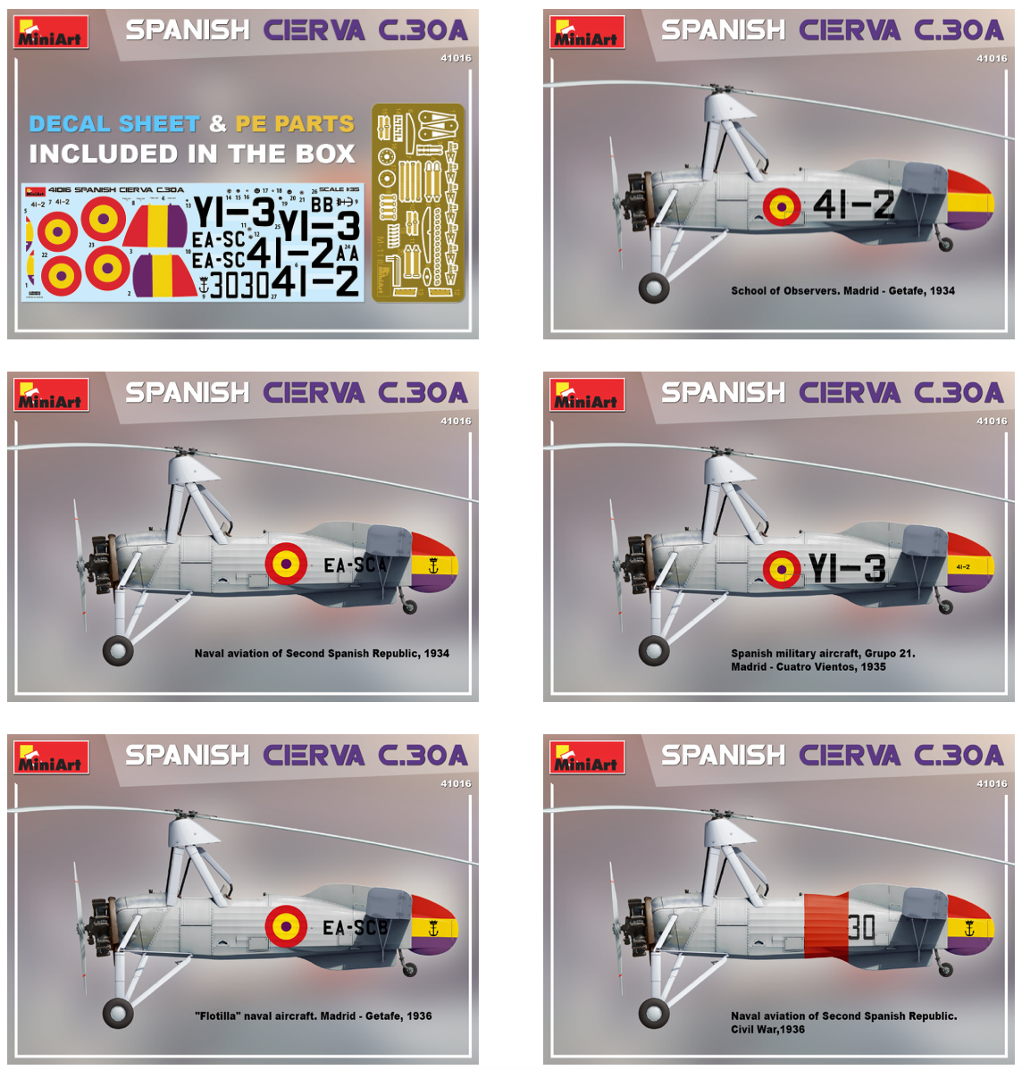 SPANISH CIERVA C.30AHIGHLY DETAILED MODELCLEAR PARTS INCLUDEDHATCHES CAN BE OPEN OR CLOSEDPHOTO-ETCHED PARTS INCLUDEDDECAL SHEET FOR 5 VARIANTS