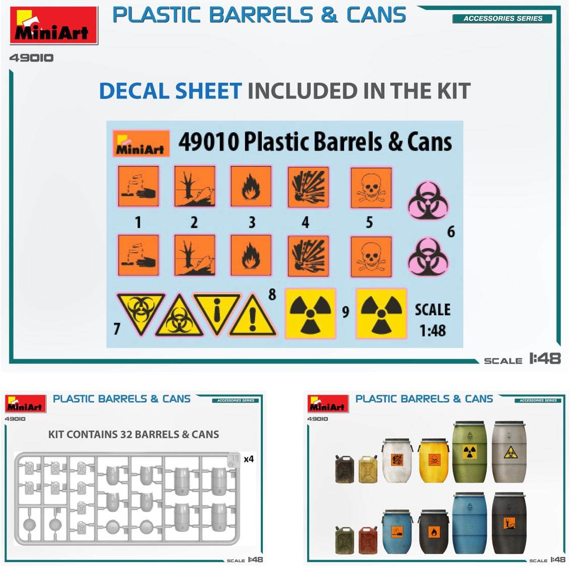 PLASTIC BARRELS & CANSKIT CONTAINS MODELS OF 32 BARRELS & CANSDECAL SHEET IS INCLUDED