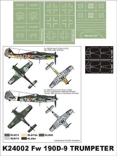 Focke-Wulf Fw-190D-9 (canopy frame paint masks (inside and outside)) + insignia and markings masks (designed to be used with Trumpeter kits)