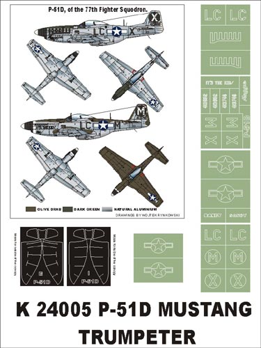 North-American P-51D Mustang (canopy frame paint masks (inside and outside)) + insignia and markings masks (designed to be used with Trumpeter kits)