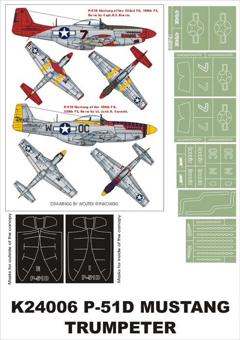 North-American P-51D Mustang (canopy frame paint masks (inside and outside)) + insignia and markings masks (designed to be used with Trumpeter kits)