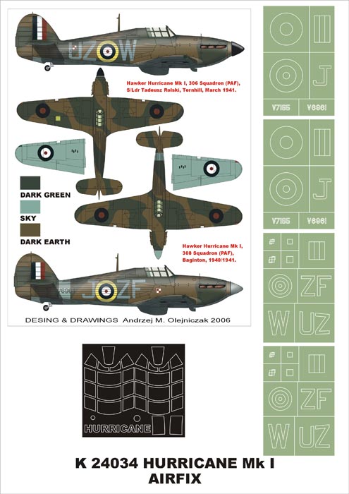 Hawker Hurricane Mk.I (canopy frame paint masks (inside and outside)) + insignia and markings masks (designed to be used with Airfix kits)
