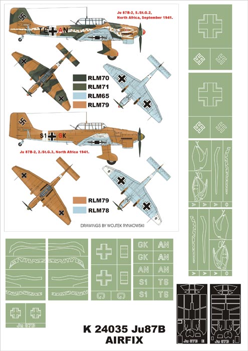 Junkers Ju-87B-2 (Snake) (canopy frame paint masks (inside and outside)) + 9 insignia masks (designed to be used with Airfix kits)