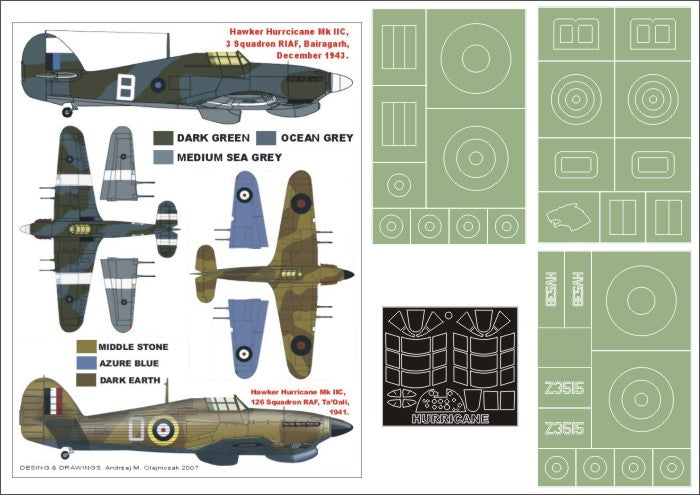 Hawker Hurricane Mk.IIC (canopy frame paint masks (inside and outside)) insignia and markings masks (designed to be used with Trumpeter kits)