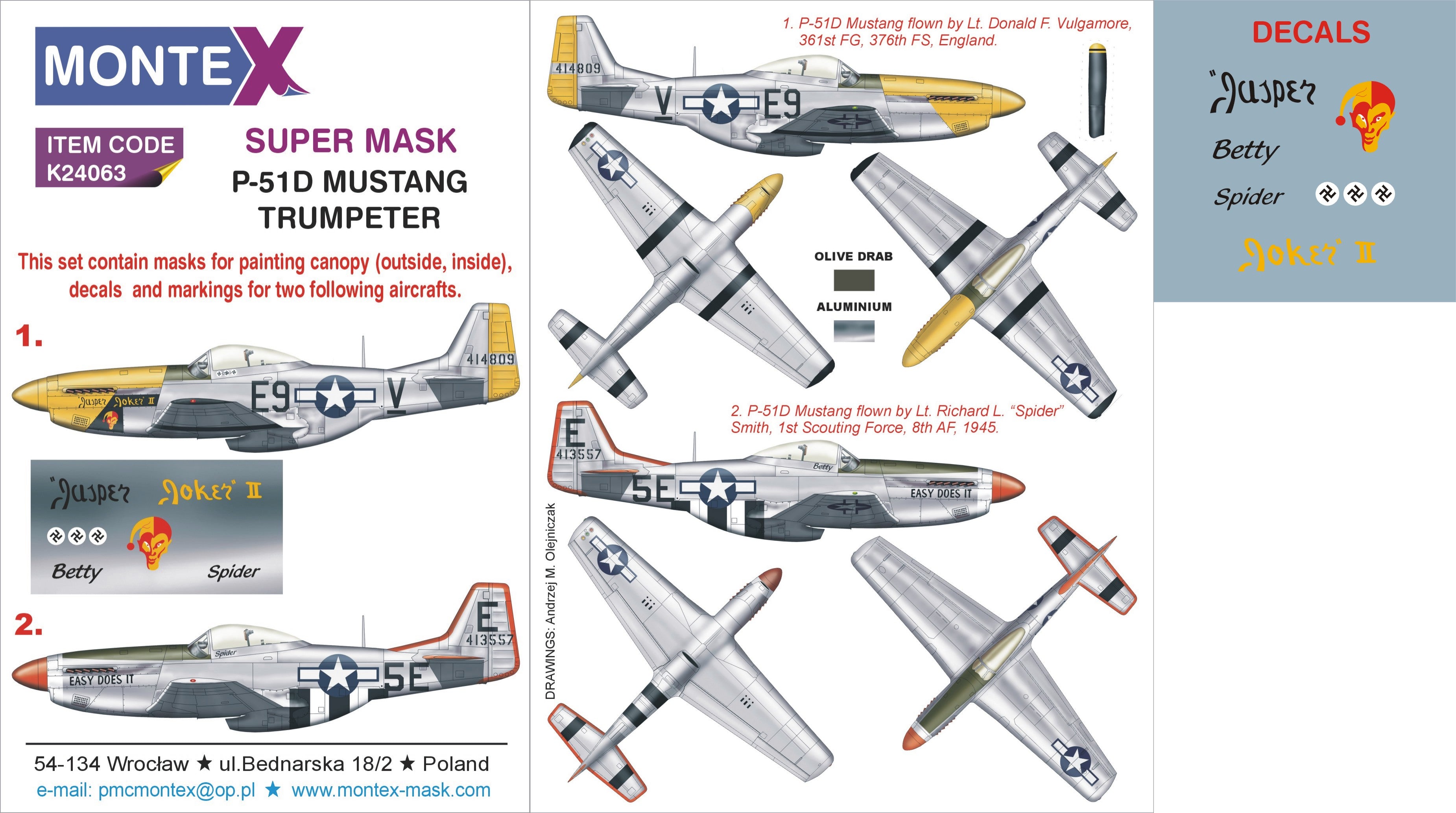 North-American P-51D MUSTANG (canopy frame paint masks (inside and outside)) + insignia and markings masks + decals (designed to be used with Trumpeter kits)