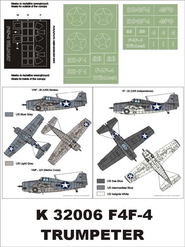 Grumman F4F-4 Wildcat (U.S. NAVY) (canopy frame paint masks (inside and outside)) insignia and markings masks (designed to be used with Trumpeter kits)