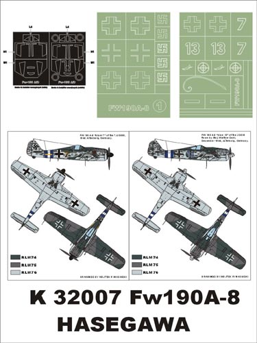 Focke-Wulf Fw-190A-8 (canopy frame paint masks (inside and outside)) insignia and markings masks (designed to be used with Hasegawa kits)