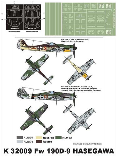 Focke-Wulf Fw-190D-9 (canopy frame paint masks (inside and outside)) insignia and markings masks designed to be used with Hasegawa and Hobby 2000 kits)