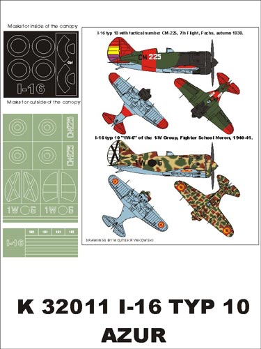 Polikarpov I-16 (Spain) (canopy frame paint masks (inside and outside)) insignia and markings masks (designed to be used with Azur and Special Hobby kits)