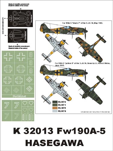 Focke-Wulf Fw-190A-5 (canopy frame paint masks (inside and outside)) insignia and markings masks (designed to be used with Hasegawa and Hobby 2000 kits)
