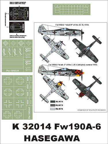 Focke-Wulf Fw-190A-6 (canopy frame paint masks (inside and outside)) insignia and markings masks (designed to be used with Hasegawa kits)