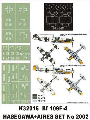 Messerschmitt Bf-109F-4 (canopy frame paint masks (inside and outside)) + insignia and markings masks (designed to be used with Aires sets with Hasegawa kits)