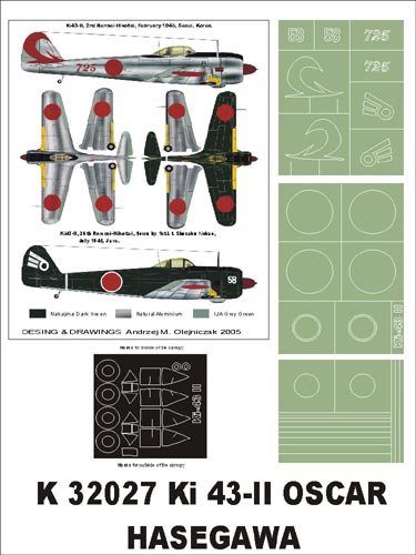 Nakajima Ki-43 Mk.II Oscar (canopy frame paint masks (inside and outside)) + insignia and markings masks (designed to be used with Hasegawa kits)