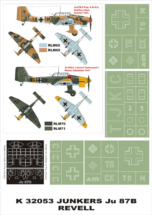 Junkers Ju-87B 'Stuka' (canopy frame paint masks (inside and outside)) + insignia and markings masks (designed to be used with Revell kits)