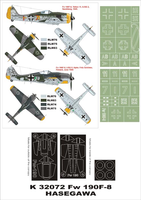 Focke-Wulf Fw-190F-8 (canopy frame paint masks (inside and outside)) insignia and markings masks designed to be used with Hasegawa and Hobby 2000 kits)