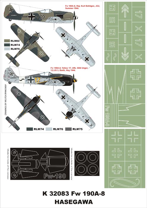 Focke-Wulf Fw-190A-8 (canopy frame paint masks (inside and outside)) + insignia and markings masks (designed to be used with Hasegawa kits)