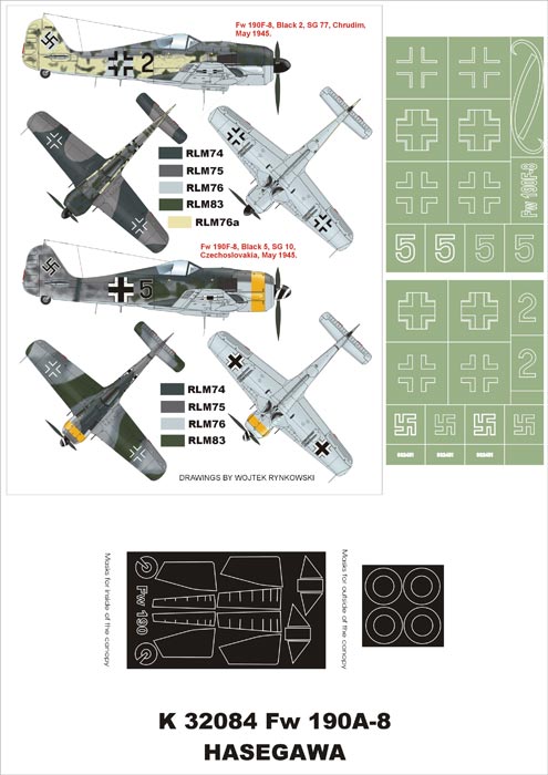 Focke-Wulf Fw-190F-8 (canopy frame paint masks (inside and outside)) insignia and markings masks designed to be used with Hasegawa and Hobby 2000 kits)