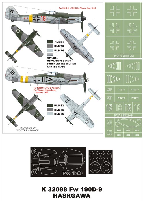 Focke-Wulf Fw-190D-9 (canopy frame paint masks (inside and outside)) + insignia and markings masks designed to be used with Hasegawa and Hobby 2000 kits)