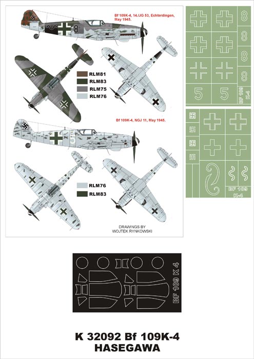 Messerschmitt Bf-109K-4 (canopy frame paint masks (inside and outside)) insignia and markings masks (designed to be used with Hasegawa kits)