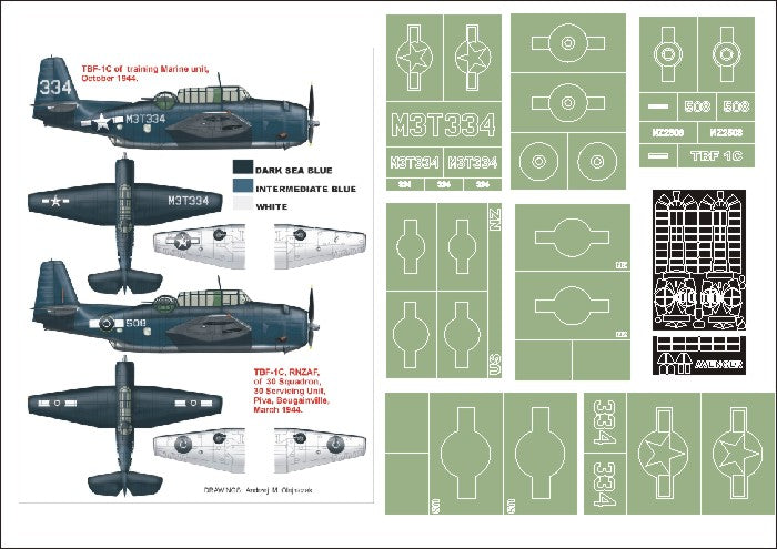 Grumman TBF-1C Avenger (canopy frame paint masks (inside and outside)) + insignia and markings masks (designed to be used with Trumpeter kits)