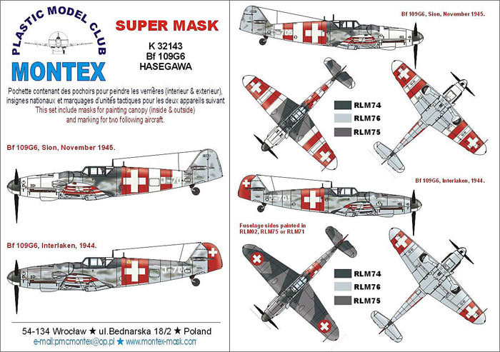 Messerschmitt Bf-109G-6 (canopy frame paint masks (inside and outside)) + insignia and markings masks (designed to be used with Hasegawa kits)