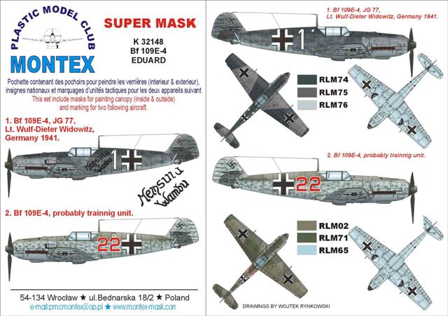 Messerschmitt Bf-109E-4 (canopy frame paint masks (inside and outside)) insignia and markings masks (designed to be used with Eduard kits)