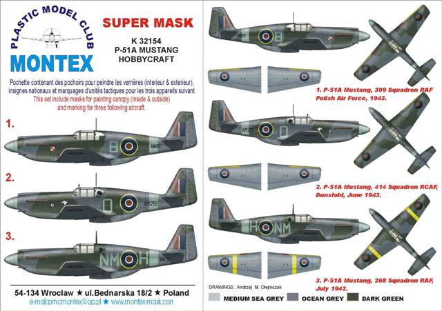 North-American P-51A Mustang (canopy frame paint masks (inside and outside)) insignia and markings masks (designed to be used with Hobbycraft kits)