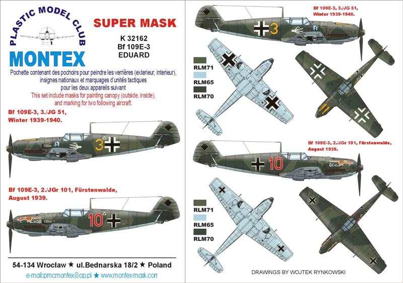 Messerschmitt Bf-109E-3 (canopy frame paint masks (inside and outside)) + insignia and markings masks (designed to be used with EDUARD kits)