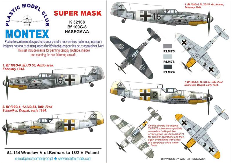 Messerschmitt Bf-109G-6 (canopy frame paint masks (inside and outside)) insignia and markings masks (designed to be used with Hasegawa kits)