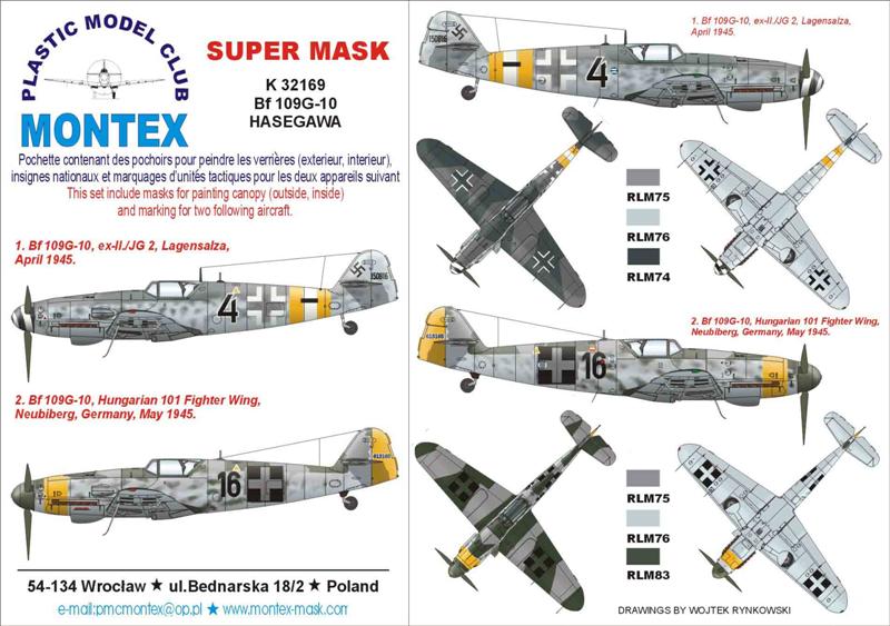 Messerschmitt Bf-109G-10 (canopy frame paint masks (inside and outside)) + insignia and markings masks (designed to be used with Hasegawa kits)