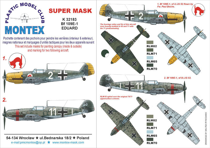 Messerschmitt Bf-109E-1 (canopy frame paint masks (inside and outside)) insignia and markings masks (designed to be used with EDUARD kits)