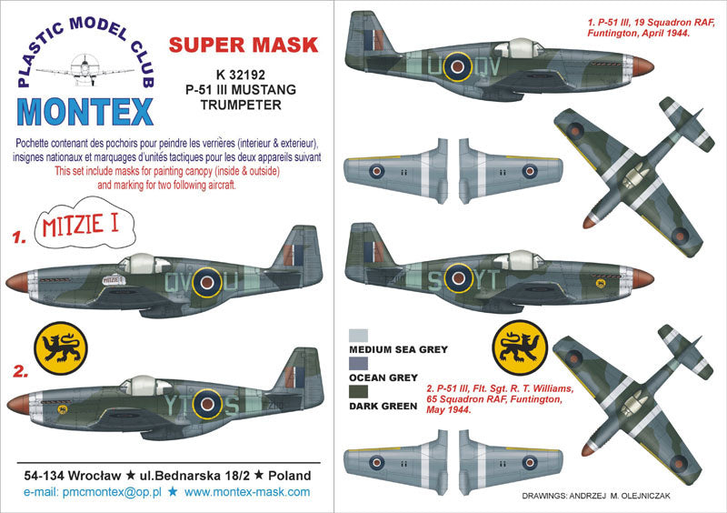North-American P-51 Mk.III MUSTANG (canopy frame paint masks (inside and outside)) insignia and markings masks (designed to be used with Trumpeter kits)