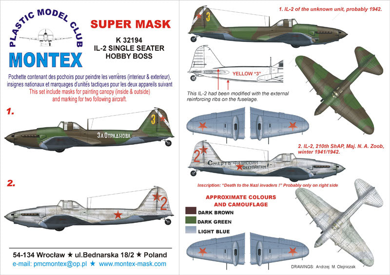 Ilyushin Il-2 SINGLE SEATER (canopy frame paint masks (inside and outside)) insignia and markings masks (designed to be used with Hobby Boss kits)