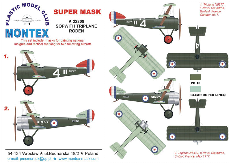 SOPWITH TRIPLANE insignia and markings masks (designed to be used with Roden kits)