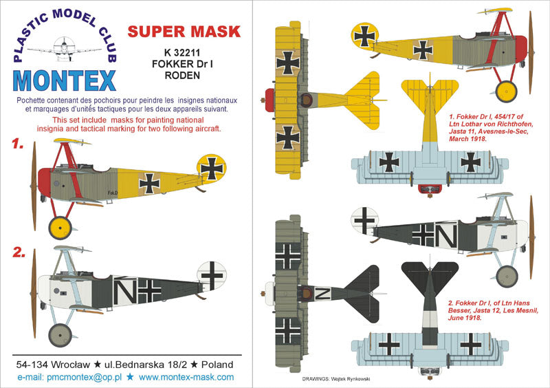 Fokker Dr.I Triplane 2 insignia masks (designed to be used with Meng Models and Roden kits)