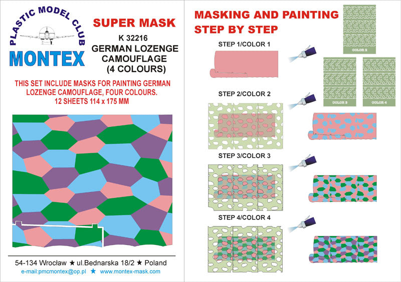LOZENGE 4 COLORS 12 sheets (designed to be used with WWI German aircraft kits)
