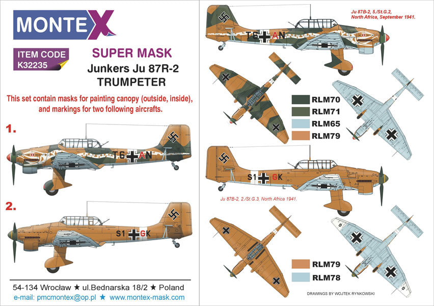 Junkers Ju-87R-2 'Stuka' (canopy frame paint masks (inside and outside)) + insignia and markings masks (designed to be used with Trumpeter kits)