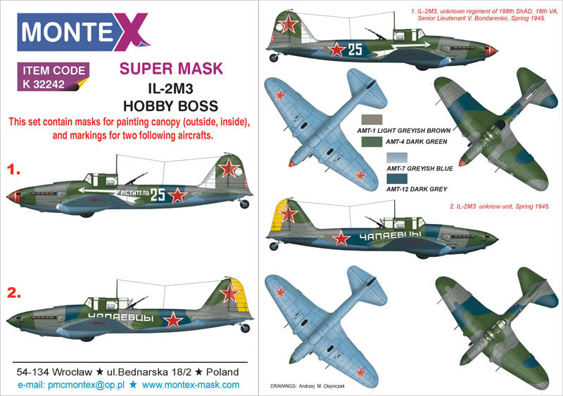 Ilyushin Il-2M3 (canopy frame paint masks (inside and outside)) insignia and markings masks (designed to be used with Hobby Boss kits)