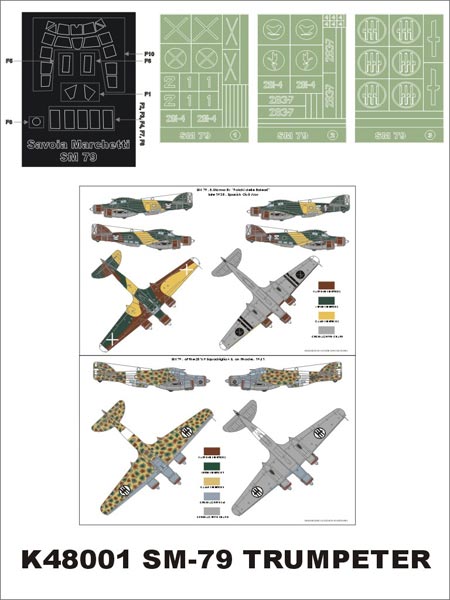 Savoia-Marchetti SM.79 1 canopy mask (exterior) + insignia and markings masks (designed to be used with Trumpeter kits)