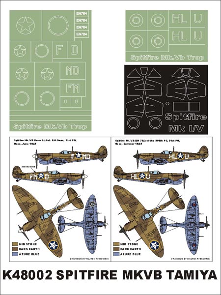 Supermarine Spitfire Mk.VB Trop 1 canopy mask (exterior) insignia and markings masks (designed to be used with Tamiya kits)