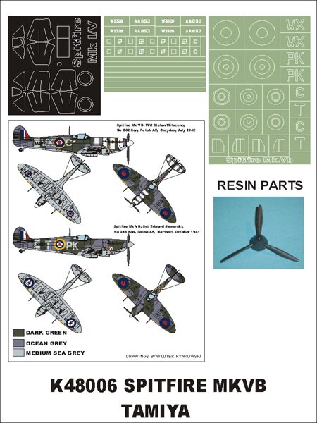 Supermarine Spitfire Mk.VB (Polish Supermarine Spitfire) 1 canopy mask (exterior) insignia and markings masks (designed to be used with Tamiya kits)