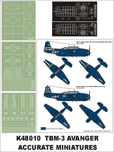 Grumman TBM-3 Avenger (canopy frame paint masks (inside and outside)) + insignia and markings masks (designed to be used with Acc.M. kits)