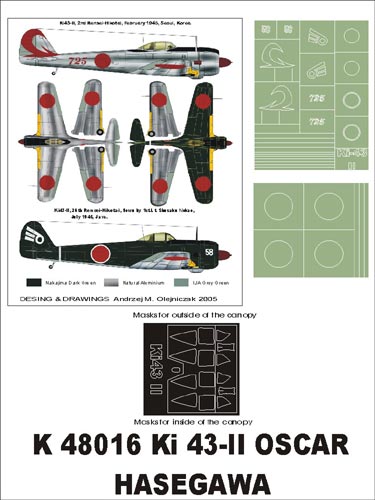 Nakajima Ki-43-II Oscar (canopy frame paint masks (inside and outside)) insignia and markings masks (designed to be used with Hasegawa kits)