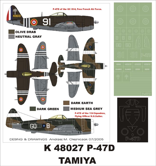 Republic P-47D Thunderbolt 'Bubbletop' 1 canopy mask (exterior) insignia and markings masks (designed to be used with Tamiya kits)